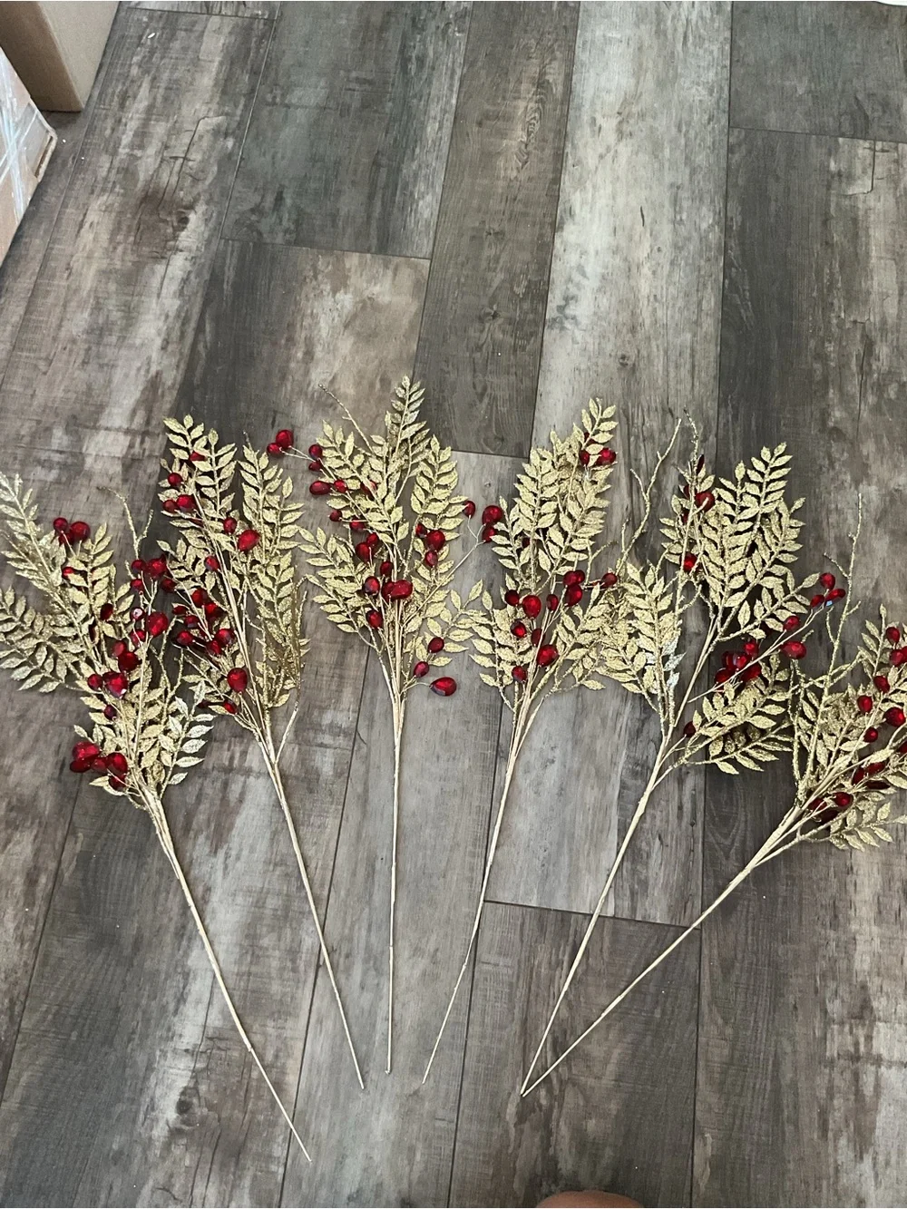 Gold and Red Holiday Berry Spray - Decorative Festive Picks